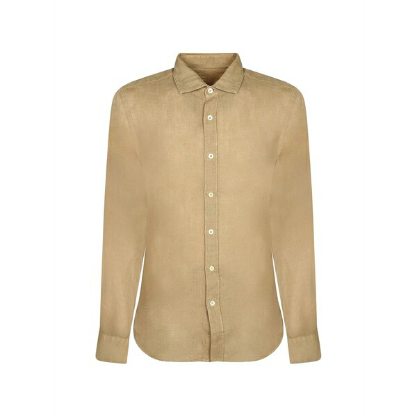 １２０％リノ メンズ ティーシャツ トップス Classic-collar curved-hem shirt Neutrals