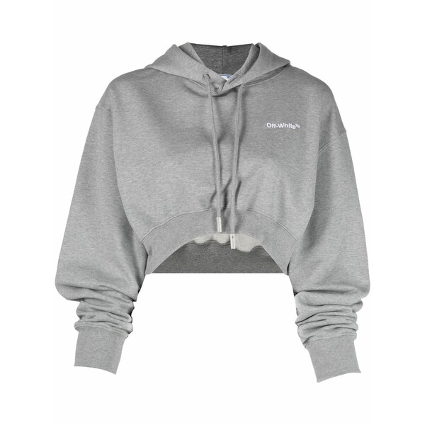 象牙色 レディース パーカー・スウェットシャツ アウター Helvetica cropped hoodie Grey