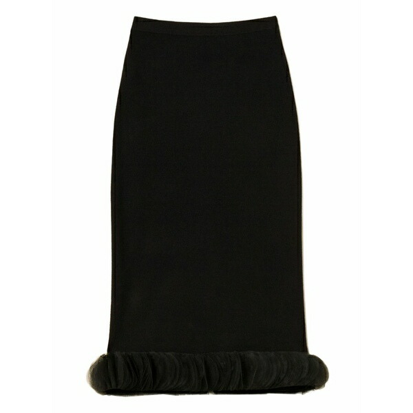 ツイン書き割り レディース スコート ボトムス Knit ruffled MIDI skirt Black