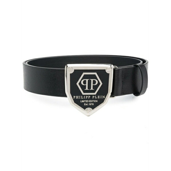 フィリップ飾り気の無い メンズ 三尺帯 添え物 Logo-plaque leather belt Black
