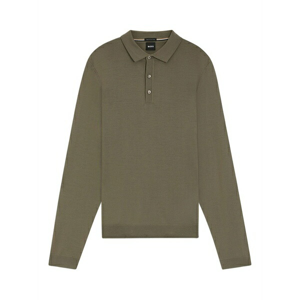 元締め メンズ スポーツシャツ トップス Buttoned long-sleeve polo shirt Green