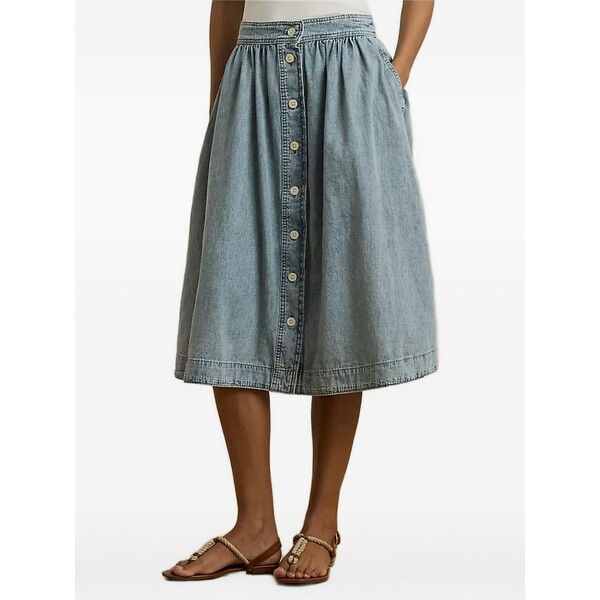 ラルフローレン レディース スコート ボトムス Button-front gathered MIDI skirt Blue