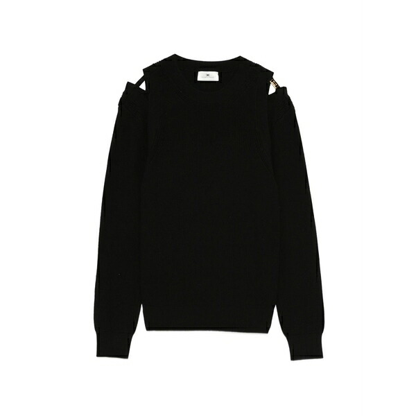 エリザベスフランキ レディース 編み物\u0026ティーシャツ アウター Cut-out long-sleeve sweater Black