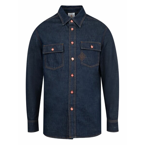 カサブランカ メンズ プルオーバー トップス Monogram-motif denim shirt Blue