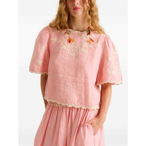 キャロリーナケー レディース プルオーバー トップス Lela embroidered lace-trim top Pink