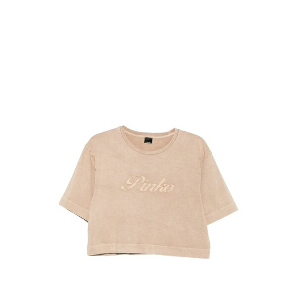 ピンコ レディース プルオーバー トップス Suzanna logo-embroidered t-shirt Neutrals