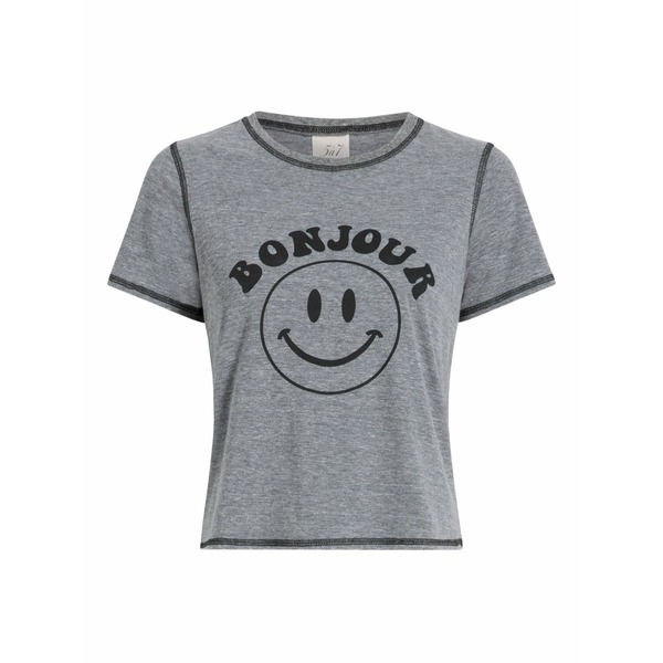 サンクアセプト レディース ティーシャツ トップス Bonjour smiley shrunken t-shirt Grey