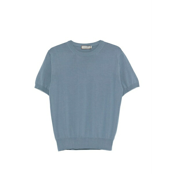 カナーリ メンズ プルオーバー トップス Short-sleeve knitted t-shirt Blue