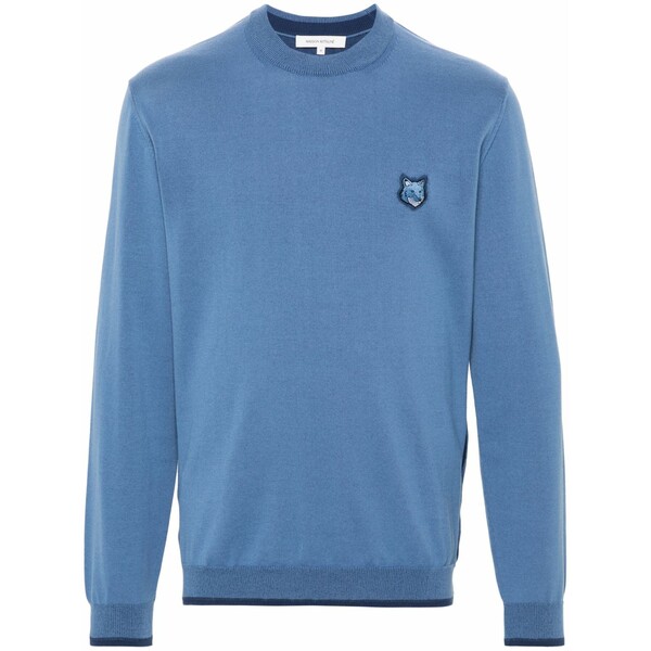 棲み家 稲荷 メンズ 編み物\u0026ティーシャツ アウター Signature fox-motif knitted jumper Blue