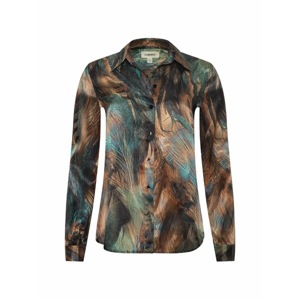 ラジャンス レディース プルオーバー トップス Tyler silk long sleeve printed blouse Brown