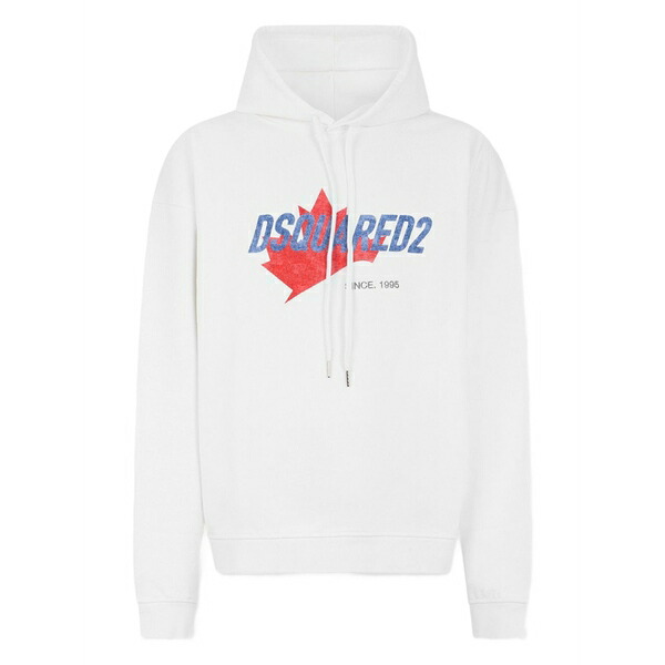 ディースクエアード メンズ パーカー・スウェットシャツ アウター Maple leaf graphic hoodie White
