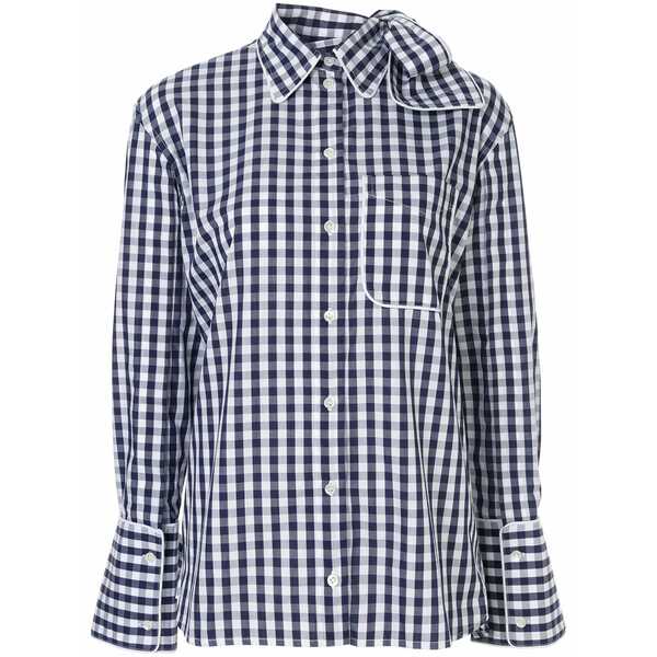 J.W.アンダーソン レディース シャツ トップス Bow-embellished gingham shirt Blue｜asty
