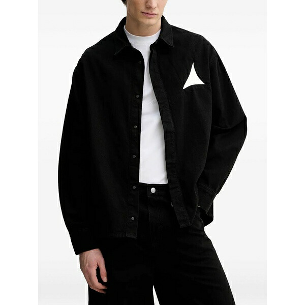 ヘリオットエミル メンズ ジャケット&ブルゾン アウター Triangle-detail shirt jacket Black|asty