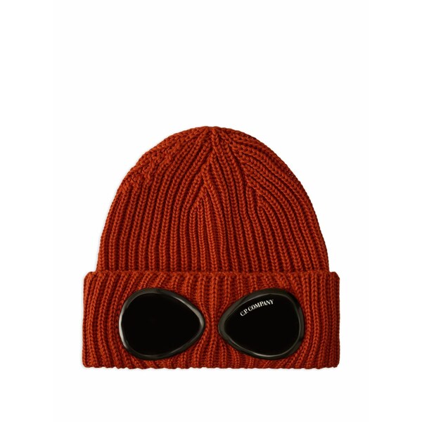 シーピーカンパニー メンズ 鳥打ち帽 付属物 Goggle-detail ribbed-wool beanie hat Red
