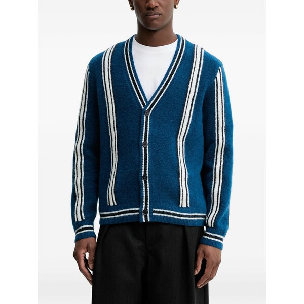 マルコポーロ メンズ ジレー アウター Striped v-neck cardigan Blue