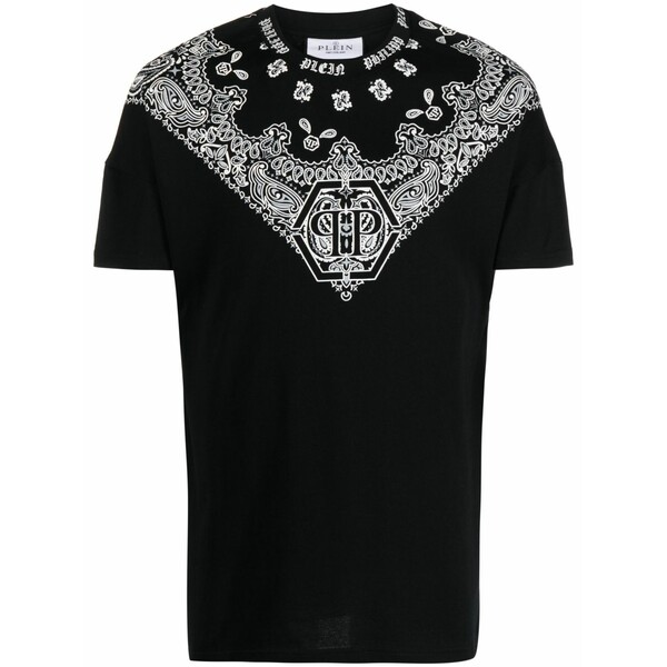 フィリップ飾り気の無い メンズ プルオーバー トップス Ss paisley-print round-neck t-shirt Black