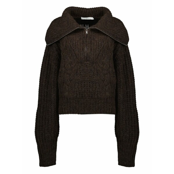 イロ レディース 編み物\u0026プルオーバー アウター Zip high-neck sweater Brown