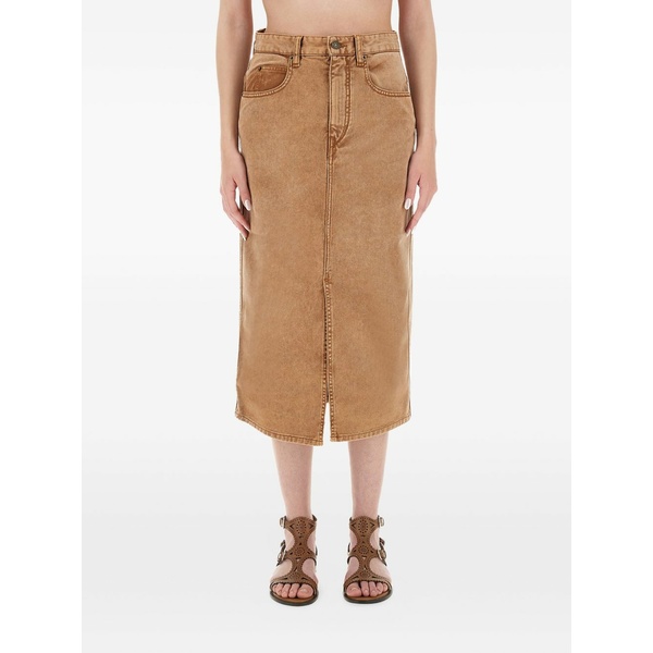 イザ呼びりん マラン レディース スコート ボトムス Front-slit denim skirt Brown