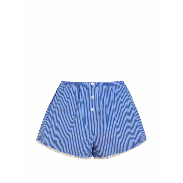 好ましいアメリカン レディース 心地よいズボン下 ボトムス Lace-trim striped shorts Blue