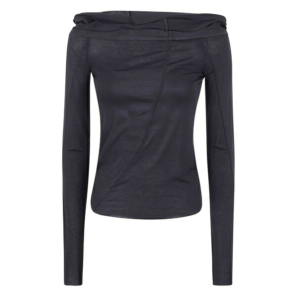 トム・Cr レディース プルオーバー トップス Off-shoulder draped t-shirt Black