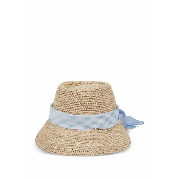 エルマンノ シェルヴィーノ レディース 鳥打ち帽 付属物 Gingham-trim woven bucket hat Neutrals
