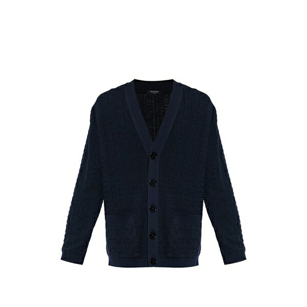 バルマン メンズ ジレー アウター Jacquard v-neck cardigan Blue