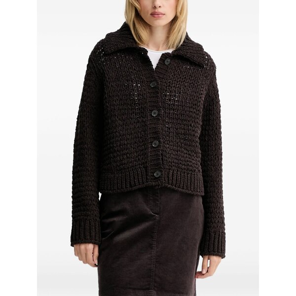 マルコポーロ レディース ジレー アウター Button collared cardigan Brown