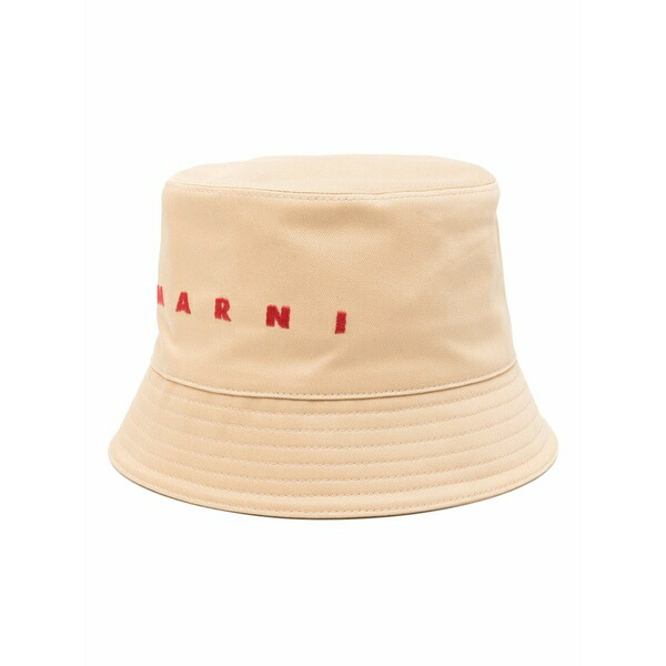 マルニ メンズ 鳥打ち帽 付属物 Logo-embroidered cotton bucket hat Neutrals