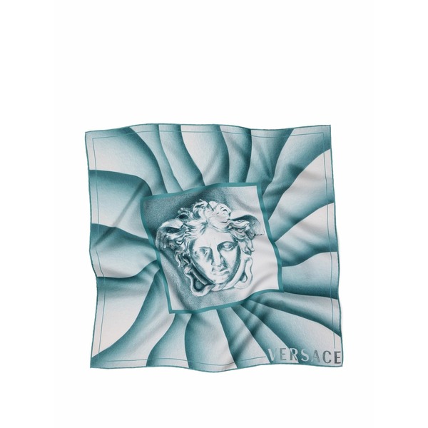 ヴェルサーチ メンズ マフラー・ストール・スカーフ アクセサリー Printed silk twill scarf 55 cm Blue|asty
