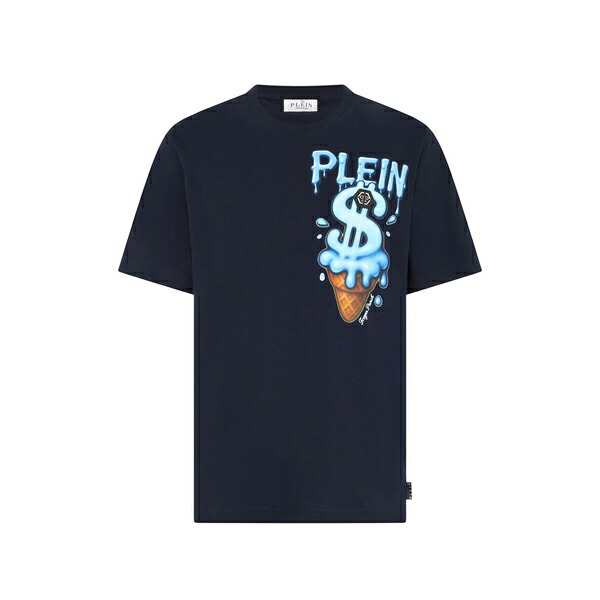 フィリップ飾り気の無い メンズ プルオーバー トップス Round neck ice cream dollar t-shirt Blue