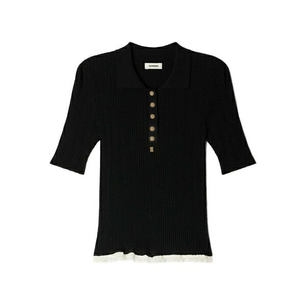サンドロ レディース ポロシャツ トップス Button-up knit polo top Black|asty