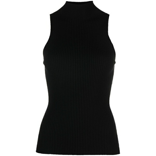 ツイン書き割り レディース カットソー トップス Mock-neck ribbed top  Black