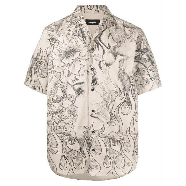 ディースクエアード メンズ プルオーバー トップス Graphic-print shirt Neutrals