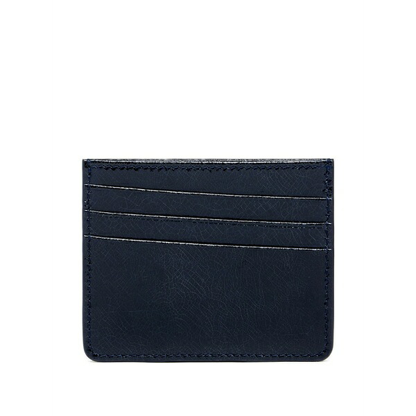 マルタンマルジェラ メンズ 金入れ 付属物 Crackled-leather four stitches card holder Blue