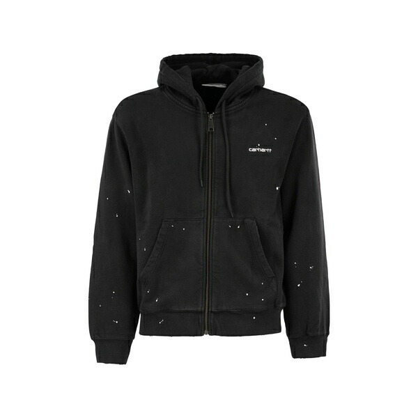 カーハート レディース パーカー・スウェットシャツ アウター Paint-effect zip-up hoodie Black|asty