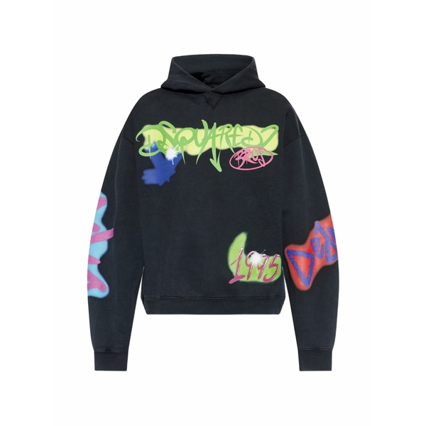 ディースクエアード メンズ パーカー・スウェットシャツ アウター Graffiti-print hoodie Black