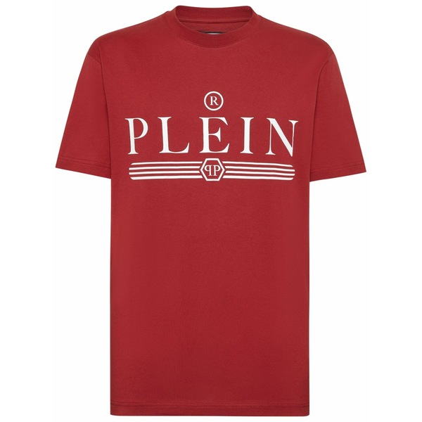 フィリップ飾り気の無い メンズ プルオーバー トップス Logo-print cotton t-shirt Red