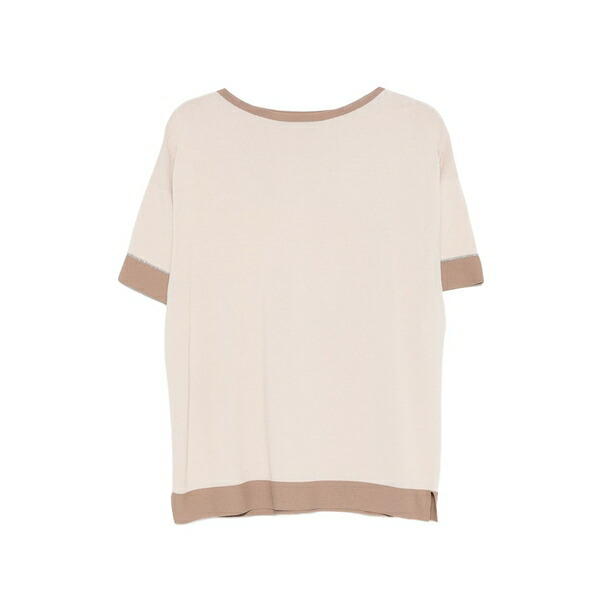 ディー・エクステリア レディース ティーシャツ トップス Contrast-trim fine-knit t-shirt Neutrals