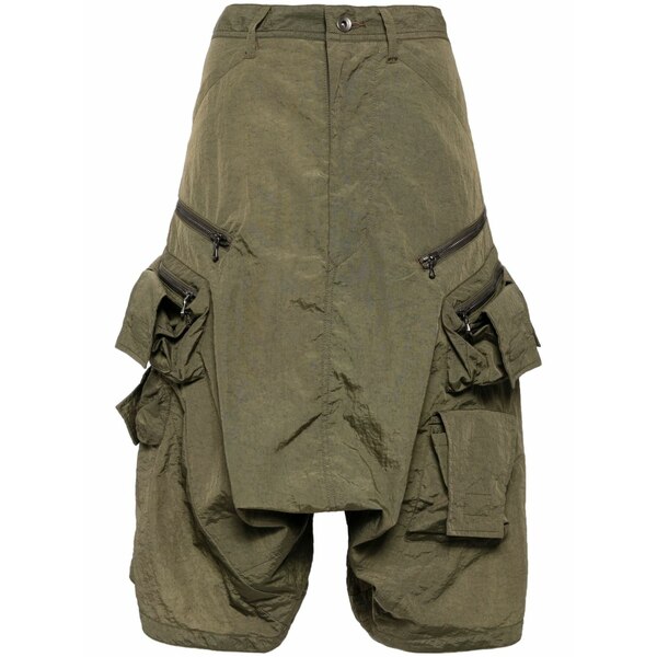 ユリウス メンズ カジュアルパンツ ボトムス Mid-rise drop-crotch cargo shorts Green|asty