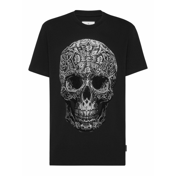 フィリップ飾り気の無い メンズ プルオーバー トップス Gothic skull t-shirt Black