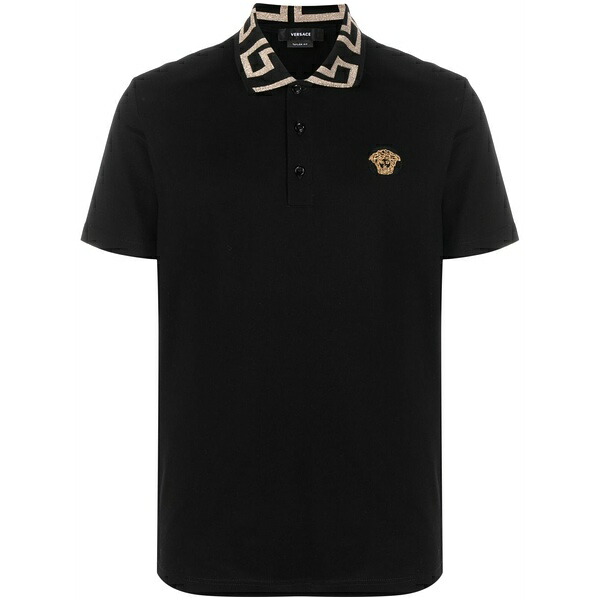 ヴェルサーチ メンズ スポーツシャツ トップス Embroidered short-sleeved polo shirt Black