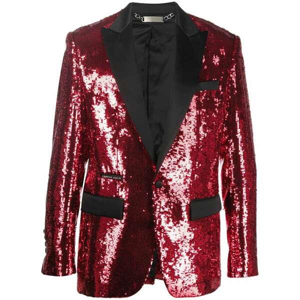 フィリップ飾り気のない メンズ 上衣＆上衣 アウター Sequin single-breasted blazer Red