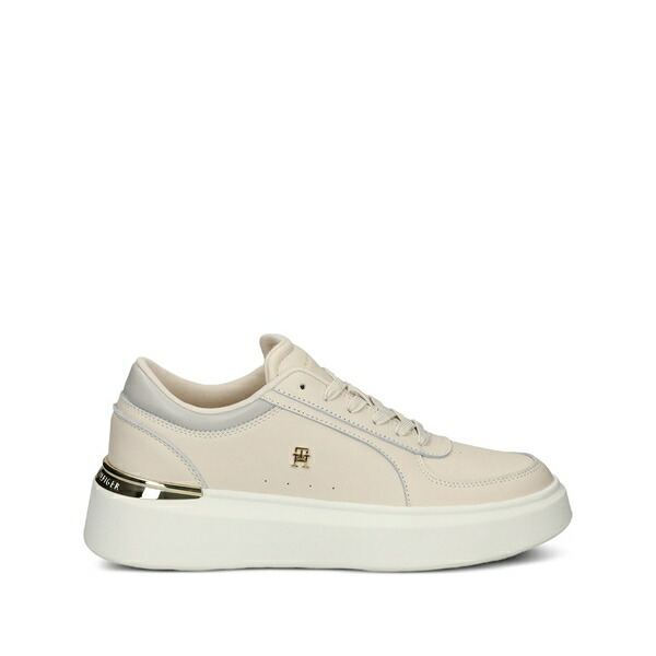 トミー ヒルフィガー レディース スニーカー シューズ Logo-plaque lace-up sneakers Neutrals