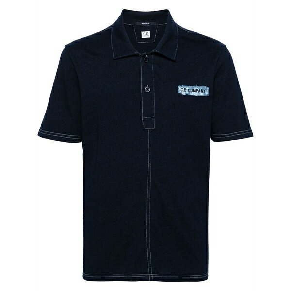 シーピーカンパニー メンズ スポーツシャツ トップス Logo-embroidered cotton polo shirt Blue