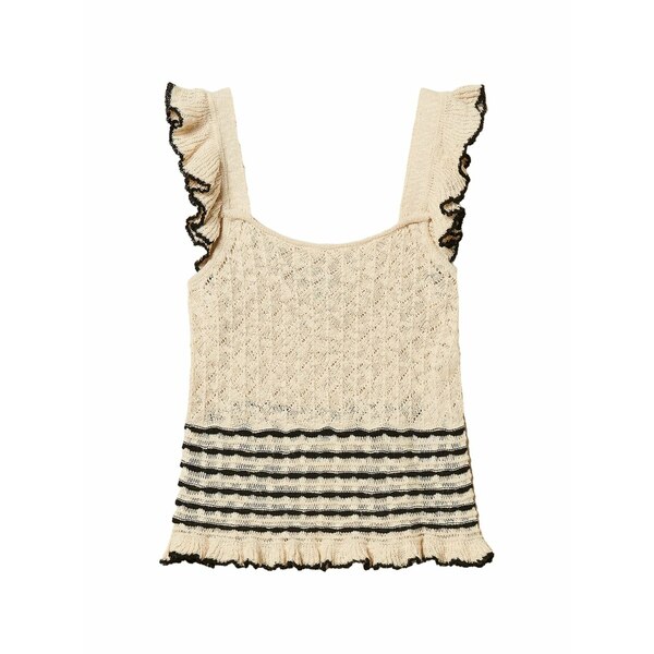 ツイン書き割り レディース カットソー トップス Striped-detail ruffled blouse Neutrals