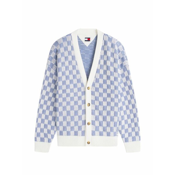 トミーヒルフィガー メンズ ジレー アウター Tommy badge checkerboard-knit cotton cardigan White