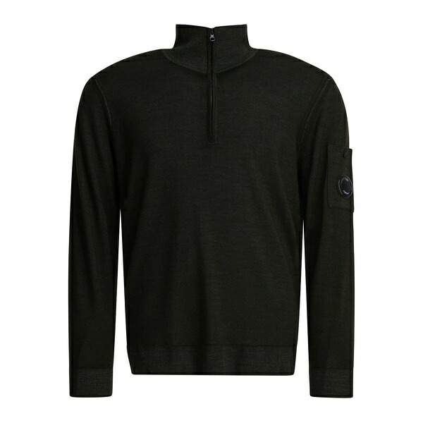 シーピーカンパニー メンズ 編み物\u0026スウェーター アウター Wool zip-up sweater Black