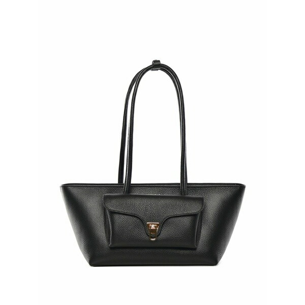 コチネレ レディース トートバッグ 御徒面子 Flap detail leather tote bag Black
