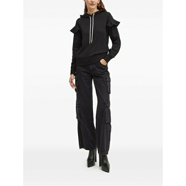 シルビアンヒーチ レディース パーカー・スウェットシャツ アウター Rhinestone-embellished ruffle hoodie Black