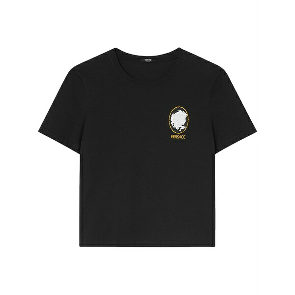 ヴェルサーチ レディース ティーシャツ トップス Cameo logo-embroidered t-shirt Black